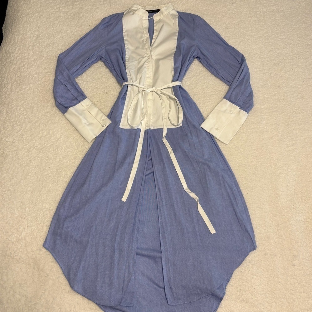 Zara Women Blue White Contrast Long Sleeve Tunic Button Shirt